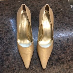 Gold iridescent linen high heel shoes